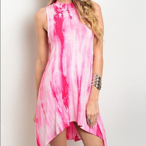 Tie-dye Dress Pink Mock Neck - Picture 1 of 5